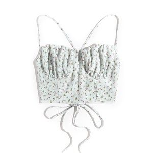 Romwe Ditsy Floral Ruched Bust Crop Tank Small